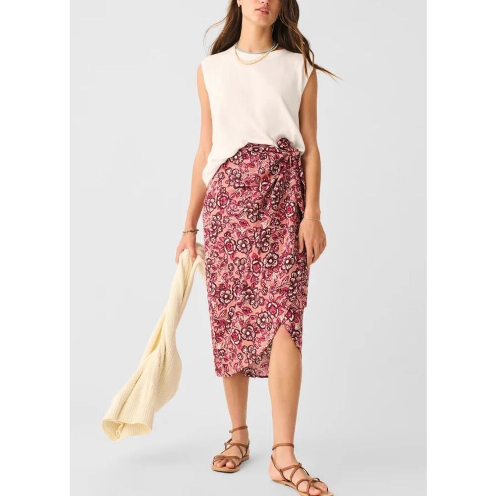 Faherty Pacifica Linen Wrap Skirt – Rose Desert Bloom –‎ XS - Picture 3 of 6